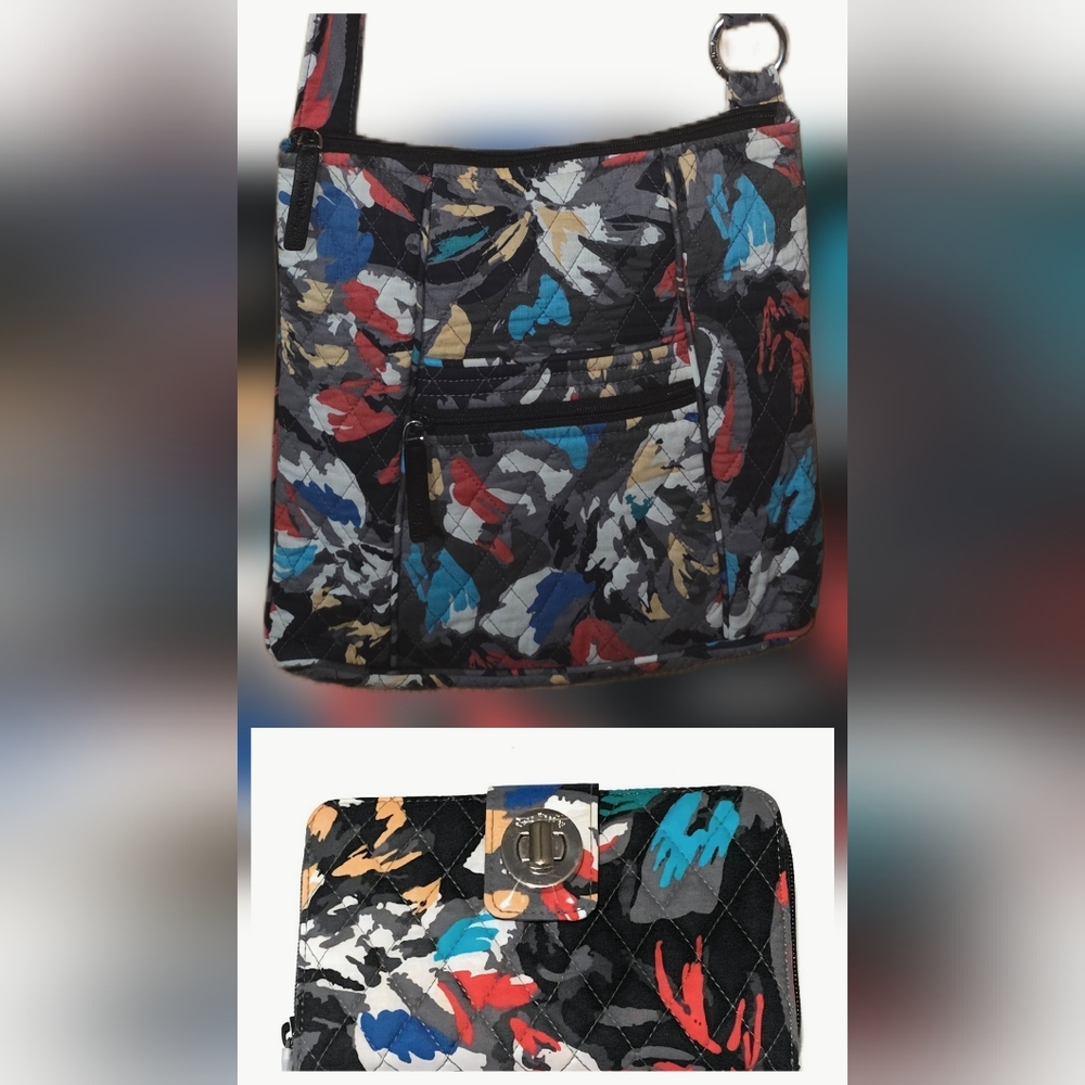 EUC Vera Bradley Splash Floral Triple Zip Hipster Bag And Matching Wallet